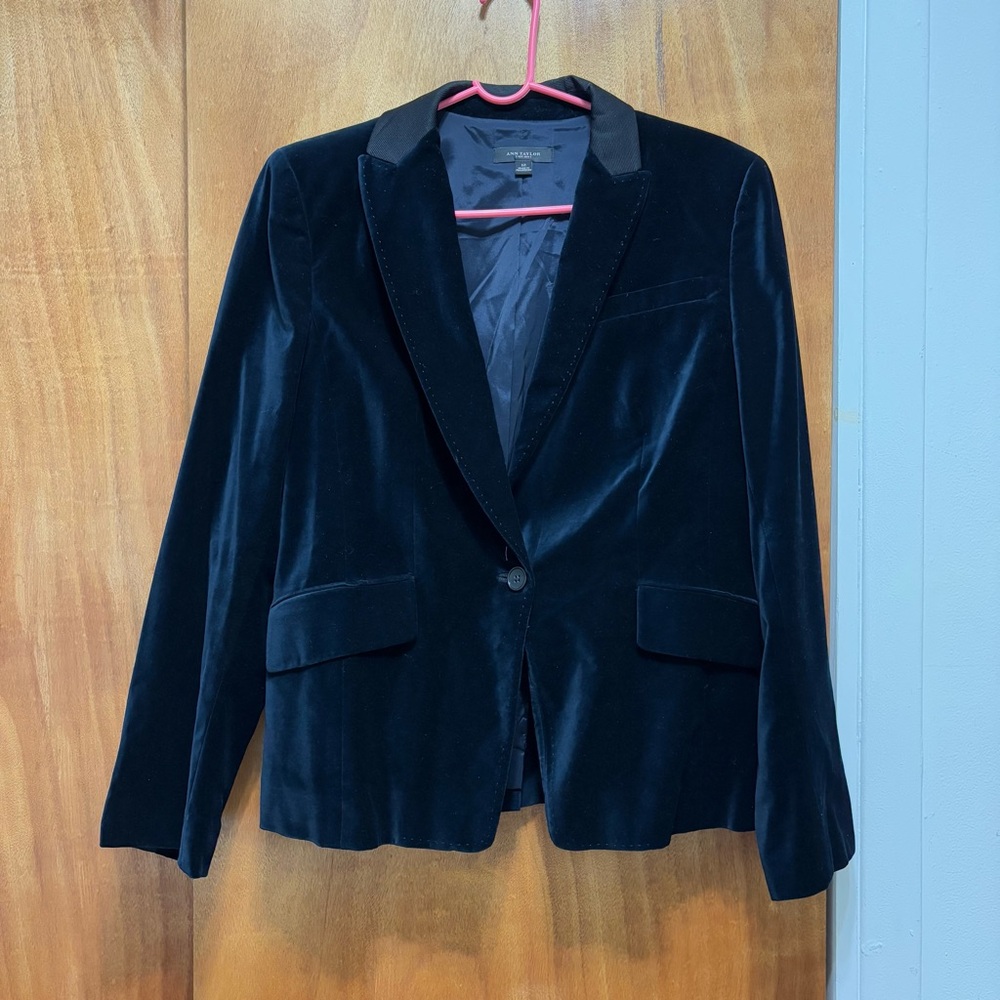 Y2K Ann Taylor blue velvet office siren blazer